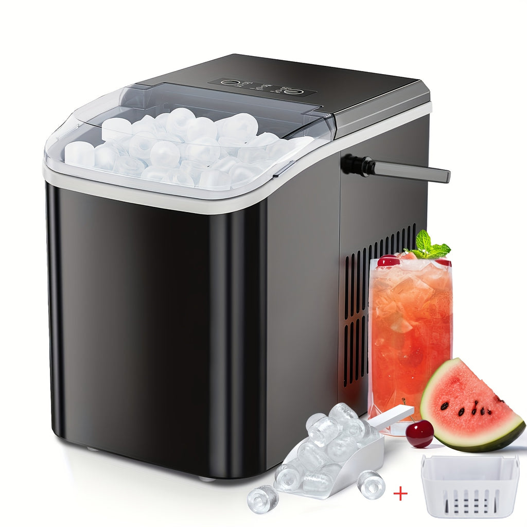 Portable Countertop Nugget Ice Maker Machine | 9 Bullet Ice in 6 Mins, 26.6 Lbs/24H Self-Cleaning Ice Machine with Handle, Ice Basket & Scoop for Home Kitchen RV Camping Party