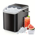 Portable Countertop Nugget Ice Maker Machine | 9 Bullet Ice in 6 Mins, 26.6 Lbs/24H Self-Cleaning Ice Machine with Handle, Ice Basket & Scoop for Home Kitchen RV Camping Party
