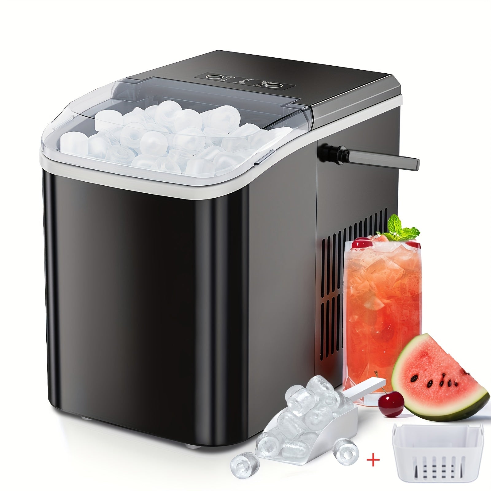 Portable Countertop Nugget Ice Maker Machine | 9 Bullet Ice in 6 Mins, 26.6 Lbs/24H Self-Cleaning Ice Machine with Handle, Ice Basket & Scoop for Home Kitchen RV Camping Party
