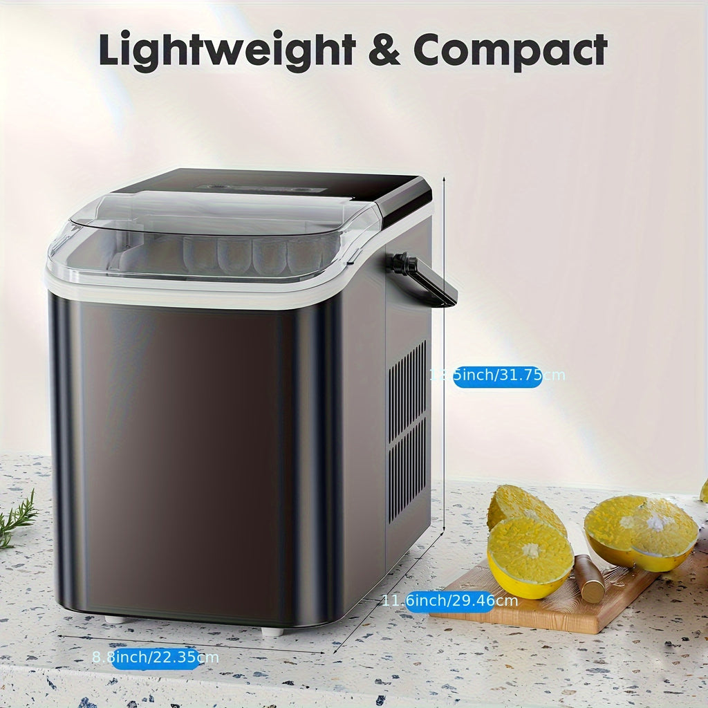 Portable Countertop Nugget Ice Maker Machine | 9 Bullet Ice in 6 Mins, 26.6 Lbs/24H Self-Cleaning Ice Machine with Handle, Ice Basket & Scoop for Home Kitchen RV Camping Party