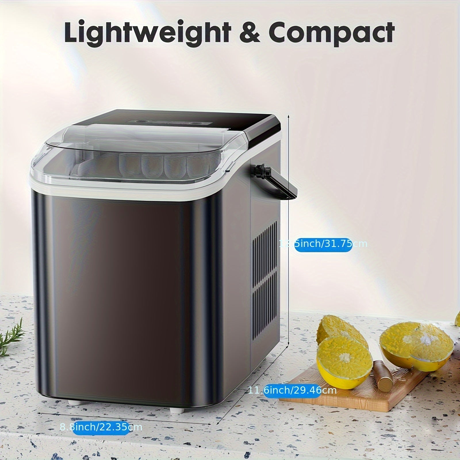 Portable Countertop Nugget Ice Maker Machine | 9 Bullet Ice in 6 Mins, 26.6 Lbs/24H Self-Cleaning Ice Machine with Handle, Ice Basket & Scoop for Home Kitchen RV Camping Party