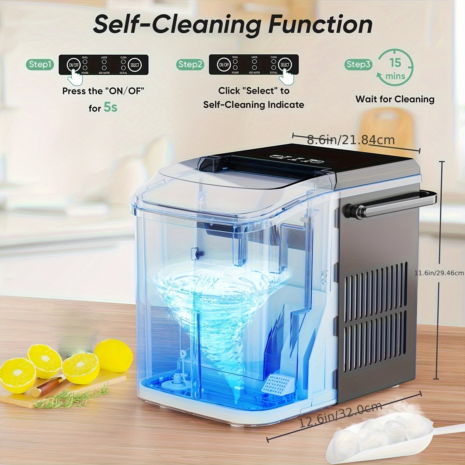 Portable Countertop Nugget Ice Maker Machine | 9 Bullet Ice in 6 Mins, 26.6 Lbs/24H Self-Cleaning Ice Machine with Handle, Ice Basket & Scoop for Home Kitchen RV Camping Party
