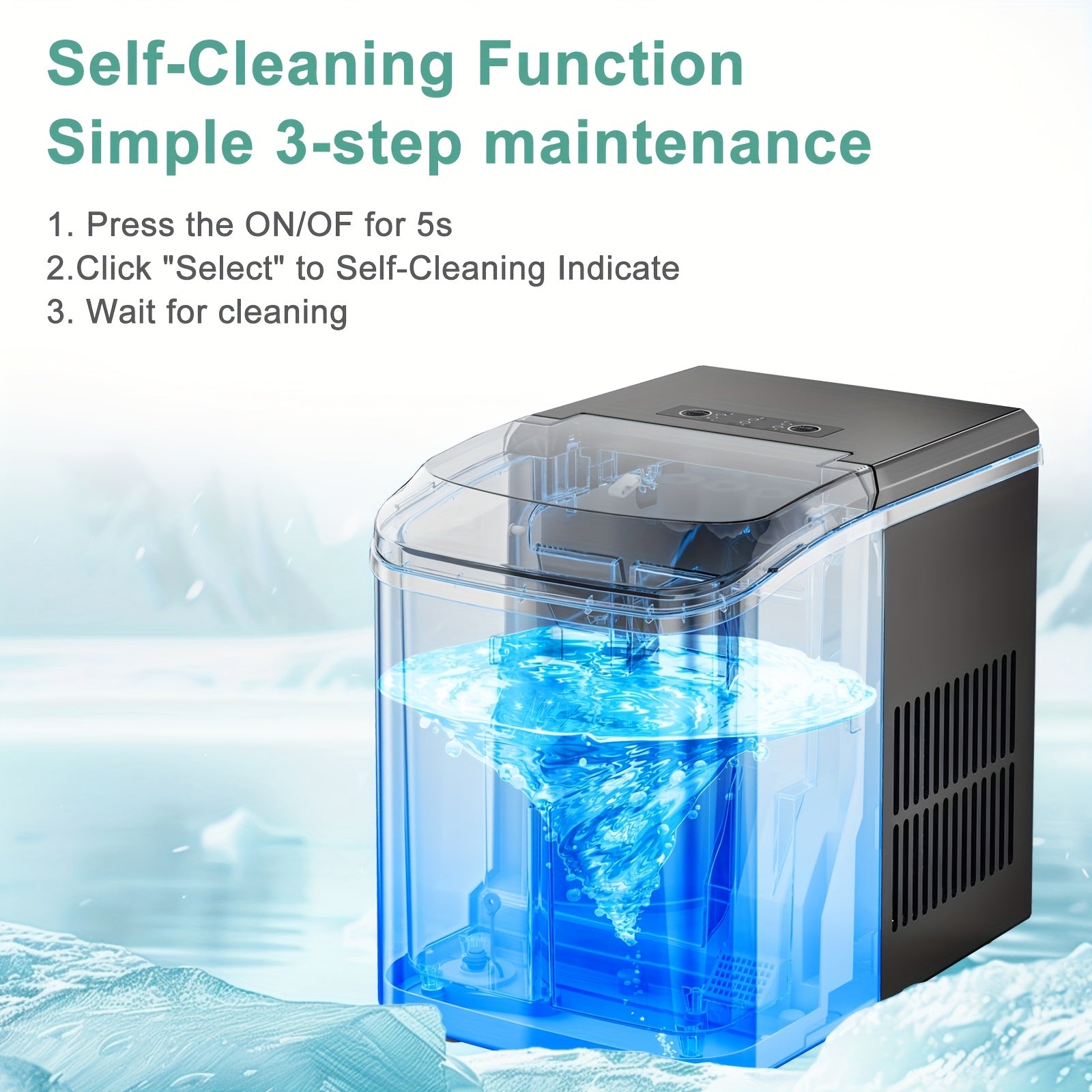 Portable Countertop Nugget Ice Maker Machine | 9 Bullet Ice in 6 Mins, 26.6 Lbs/24H Self-Cleaning Ice Machine with Handle, Ice Basket & Scoop for Home Kitchen RV Camping Party