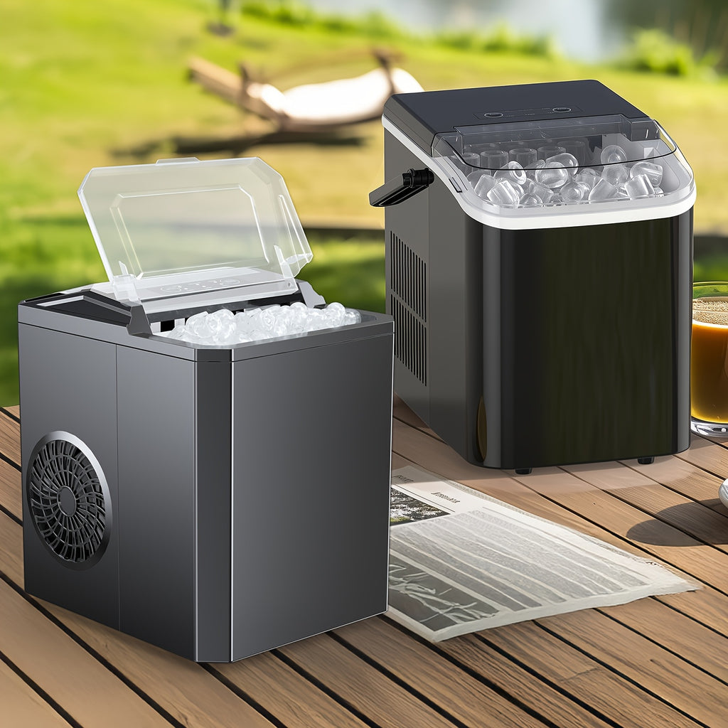 Portable Countertop Nugget Ice Maker Machine | 9 Bullet Ice in 6 Mins, 26.6 Lbs/24H Self-Cleaning Ice Machine with Handle, Ice Basket & Scoop for Home Kitchen RV Camping Party